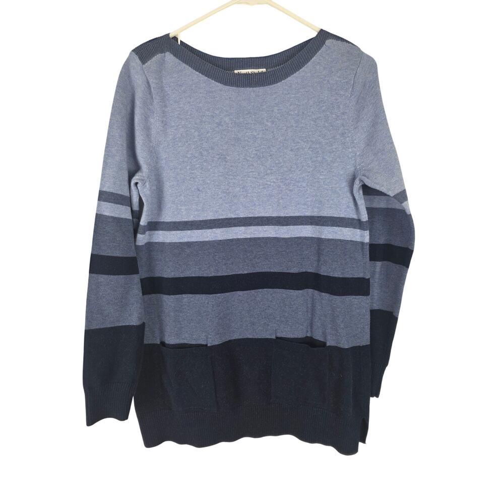 North Style Striped Sweater S Womens 100% Cotton Blue‎ Cozy Front Pockets Casual